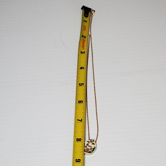 Dainty Name ID Necklace Diane Floral Carved Hand Painted 16" Minimalist Vtg - Picture 5 of 5